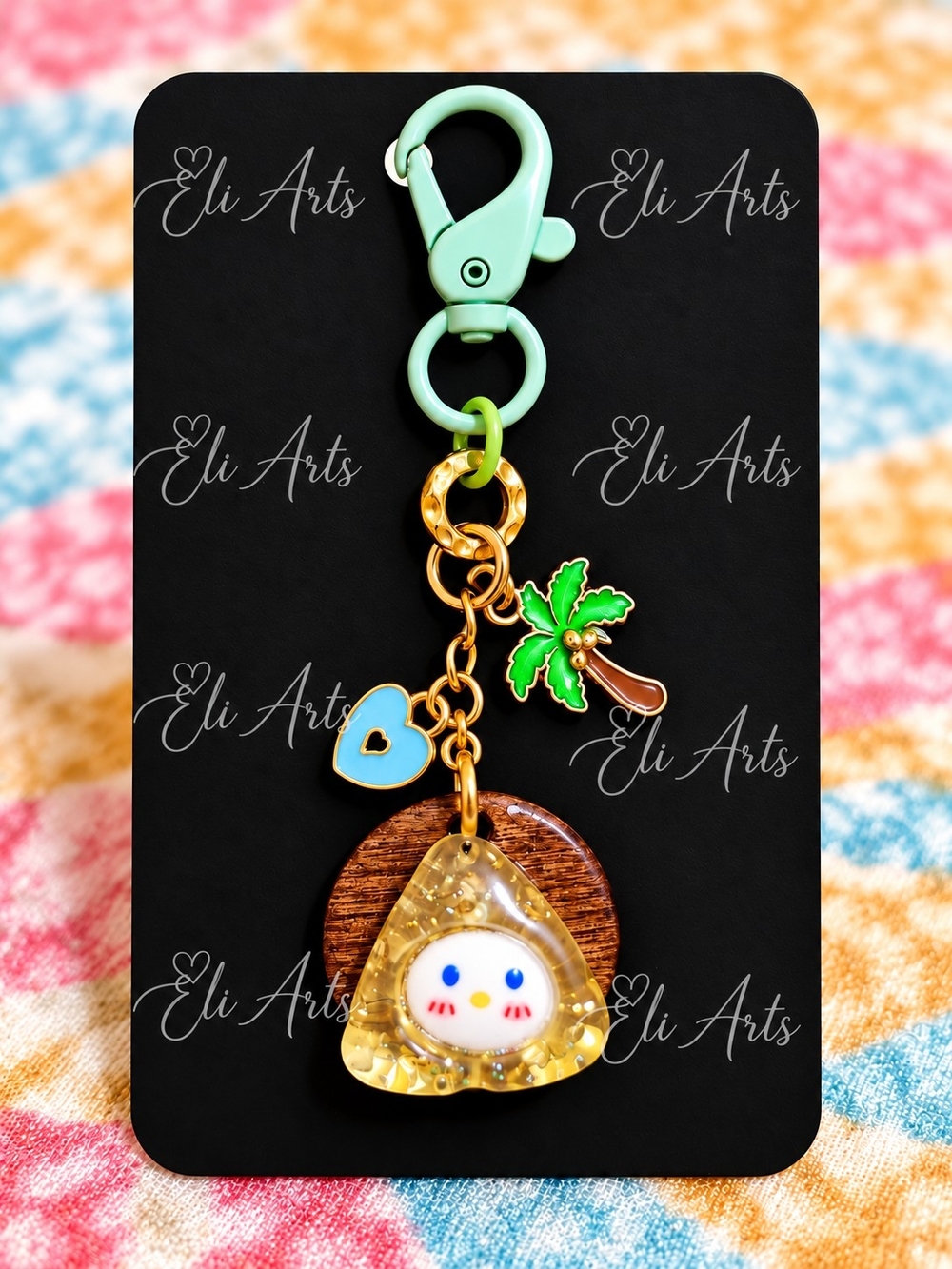 Cute Tropical Wooden Keychain & Bag Charm β Palm Tree & Heart Charms